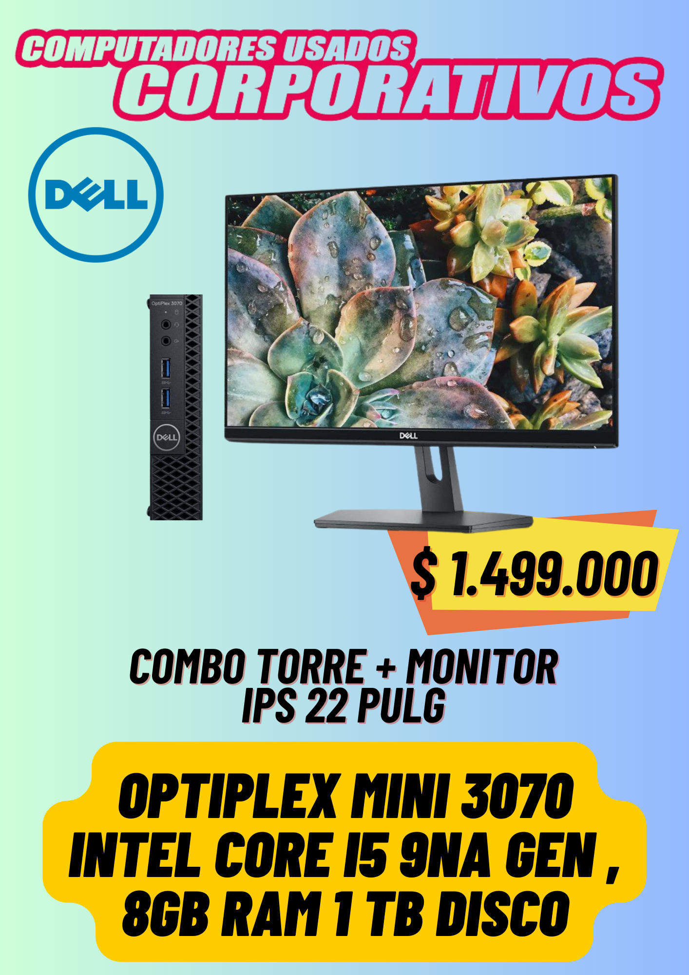 Combo torre novena gen mas monitor ips 22